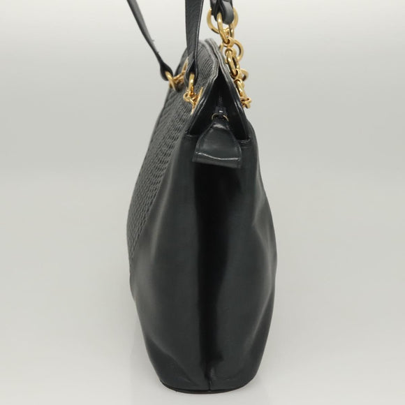 BALLY Quilted Shoulder Bag Leather Navy Gold Auth th6030