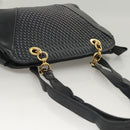 BALLY Quilted Shoulder Bag Leather Navy Gold Auth th6030-6