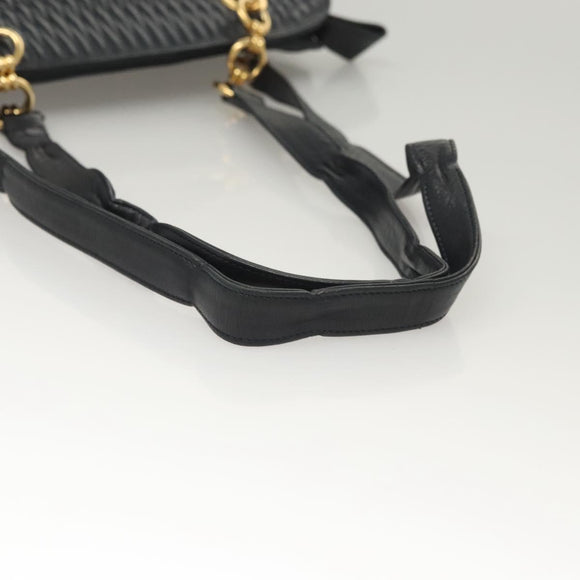 BALLY Quilted Shoulder Bag Leather Navy Gold Auth th6030