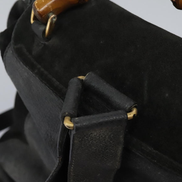 GUCCI Bamboo Backpack Suede Black Gold 003 1998 0016 Auth th6031