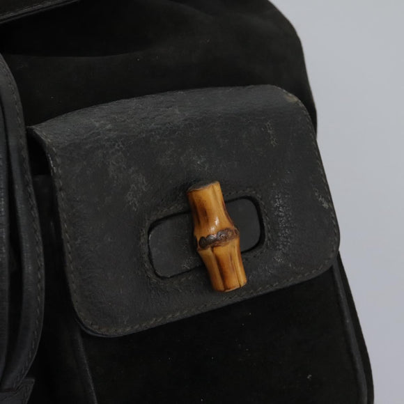 GUCCI Bamboo Backpack Suede Black Gold 003 1998 0016 Auth th6031