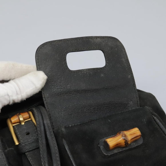 GUCCI Bamboo Backpack Suede Black Gold 003 1998 0016 Auth th6031