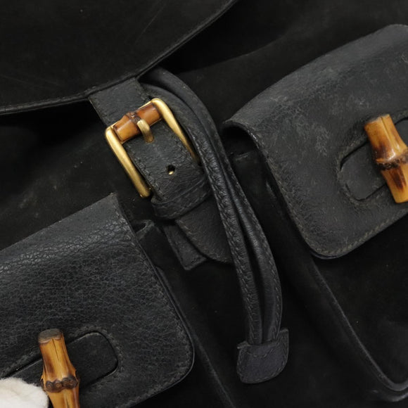 GUCCI Bamboo Backpack Suede Black Gold 003 1998 0016 Auth th6031