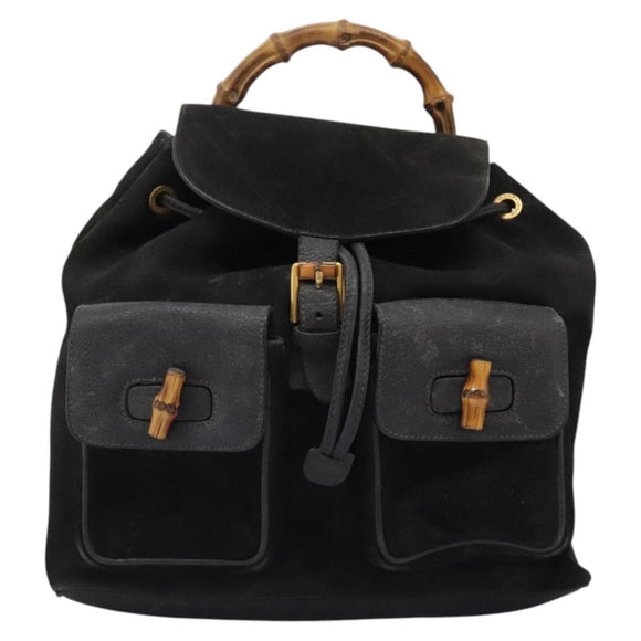 GUCCI Bamboo Backpack Suede Black Gold 003 1998 0016 Auth th6031