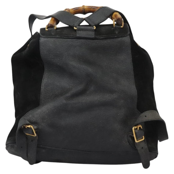 GUCCI Bamboo Backpack Suede Black Gold 003 1998 0016 Auth th6031