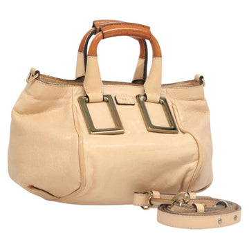 Chloe Etel Hand Bag Leather 2way Beige Gold Auth th6032