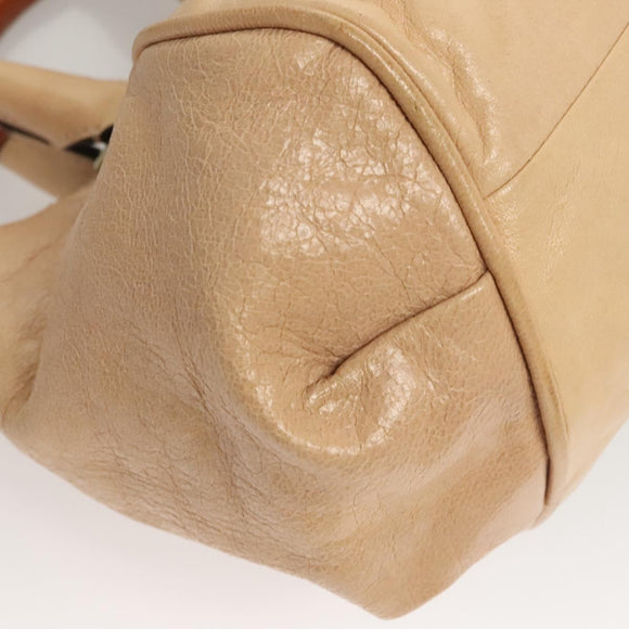 Chloe Etel Hand Bag Leather 2way Beige Gold Auth th6032