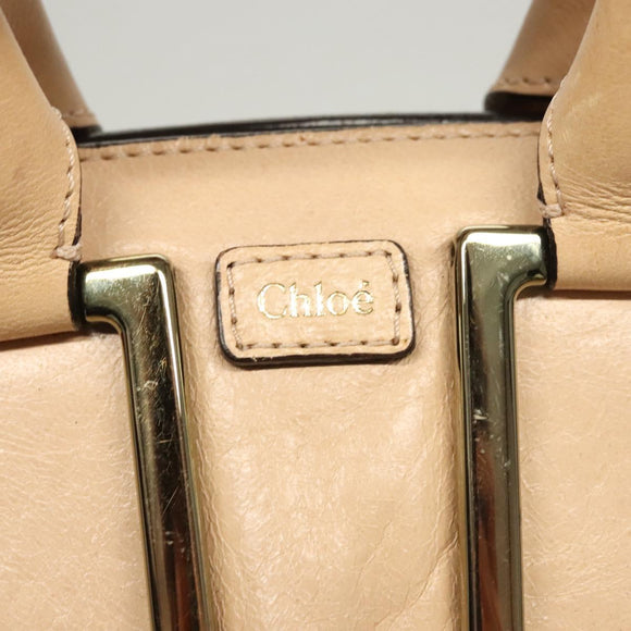 Chloe Etel Hand Bag Leather 2way Beige Gold Auth th6032