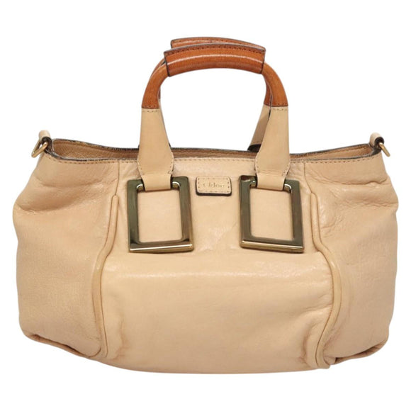 Chloe Etel Hand Bag Leather 2way Beige Gold Auth th6032