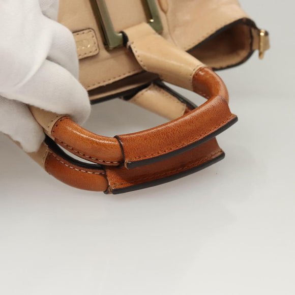 Chloe Etel Hand Bag Leather 2way Beige Gold Auth th6032