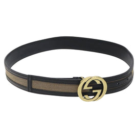 GUCCI Interlocking Belt Canvas 33.1"" Black Gold 29882 Auth th6038