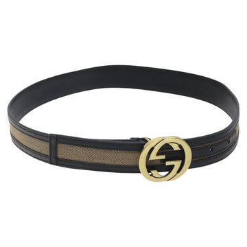 GUCCI Interlocking Belt Canvas 33.1"" Black Gold 29882 Auth th6038