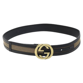 GUCCI Interlocking Belt Canvas 33.1"" Black Gold 29882 Auth th6038 - 0