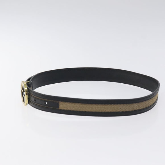GUCCI Interlocking Belt Canvas 33.1"" Black Gold 29882 Auth th6038