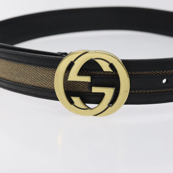 GUCCI Interlocking Belt Canvas 33.1"" Black Gold 29882 Auth th6038