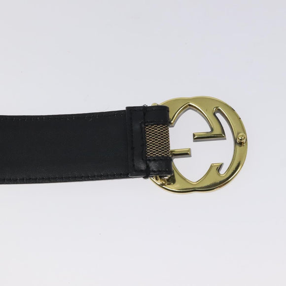 GUCCI Interlocking Belt Canvas 33.1"" Black Gold 29882 Auth th6038