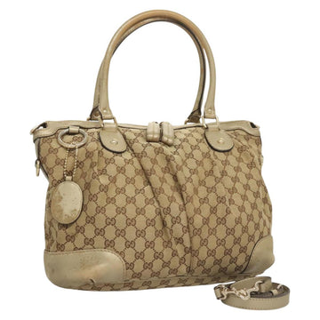GUCCI GG Canvas Hand Bag 2way Beige Gold 285730 Auth th6045