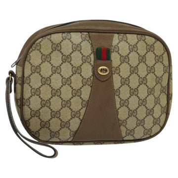 GUCCI GG Supreme Web Sherry Line Clutch Bag PVC Beige Gold 89 01 034 Auth th6057