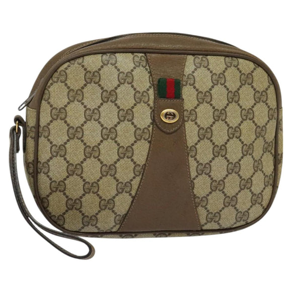 GUCCI GG Supreme Web Sherry Line Clutch Bag PVC Beige Gold 89 01 034 Auth th6057