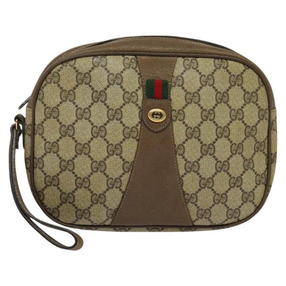 GUCCI GG Supreme Web Sherry Line Clutch Bag PVC Beige Gold 89 01 034 Auth th6057