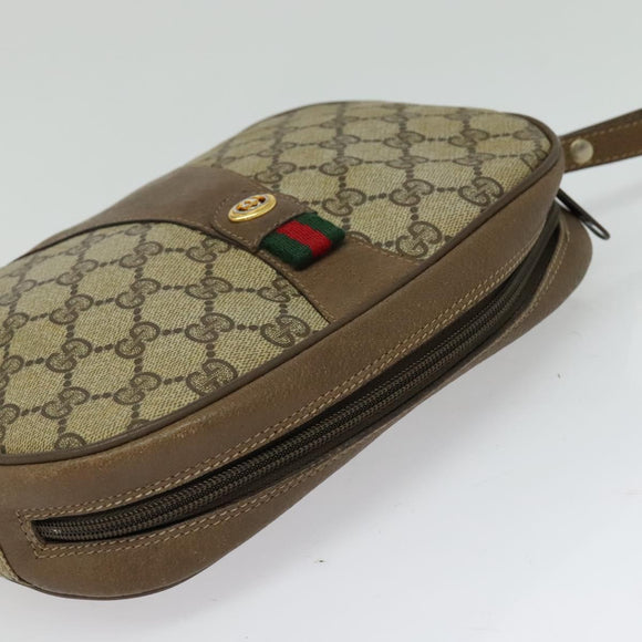GUCCI GG Supreme Web Sherry Line Clutch Bag PVC Beige Gold 89 01 034 Auth th6057