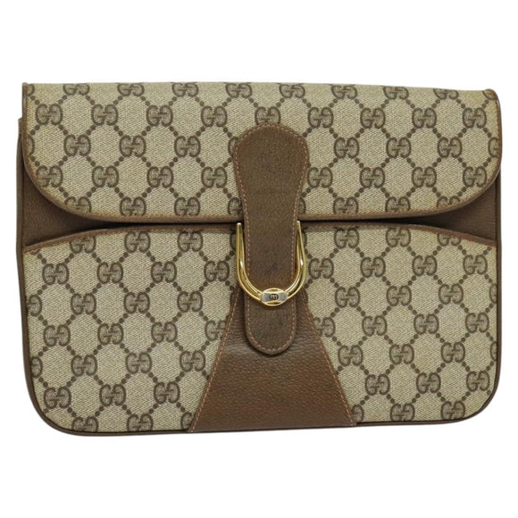 GUCCI GG Supreme Shoulder Bag PVC Beige Gold Auth th6066