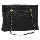 BALLY Quilted Chain Shoulder Bag Leather Black Gold Auth th6071-1
