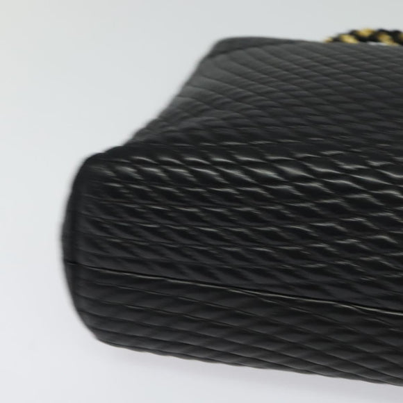 BALLY Quilted Chain Shoulder Bag Leather Black Gold Auth th6071