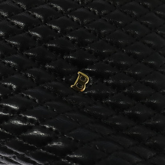 BALLY Quilted Chain Shoulder Bag Leather Black Gold Auth th6071