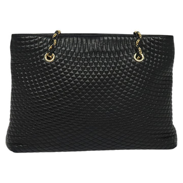 BALLY Quilted Chain Shoulder Bag Leather Black Gold Auth th6071 - 0