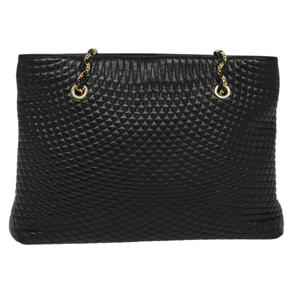 BALLY Quilted Chain Shoulder Bag Leather Black Gold Auth th6071