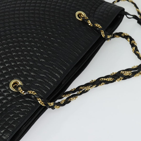 BALLY Quilted Chain Shoulder Bag Leather Black Gold Auth th6071