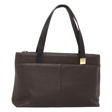BURBERRY Tote Bag Leather Brown Gold Auth th6073
