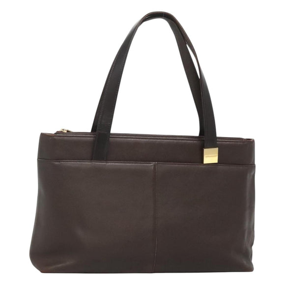 BURBERRY Tote Bag Leather Brown Gold Auth th6073