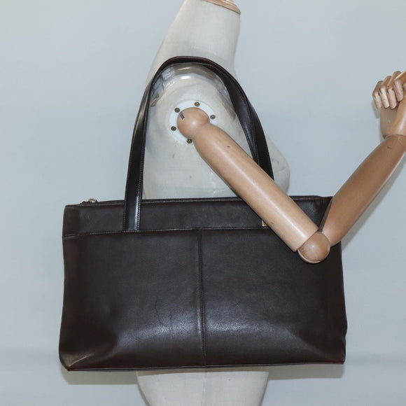BURBERRY Tote Bag Leather Brown Gold Auth th6073