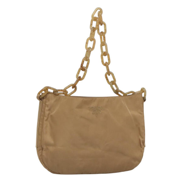 PRADA Chain Shoulder Bag Nylon Beige Auth th6074