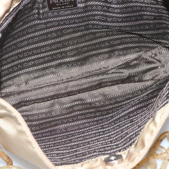 PRADA Chain Shoulder Bag Nylon Beige Auth th6074
