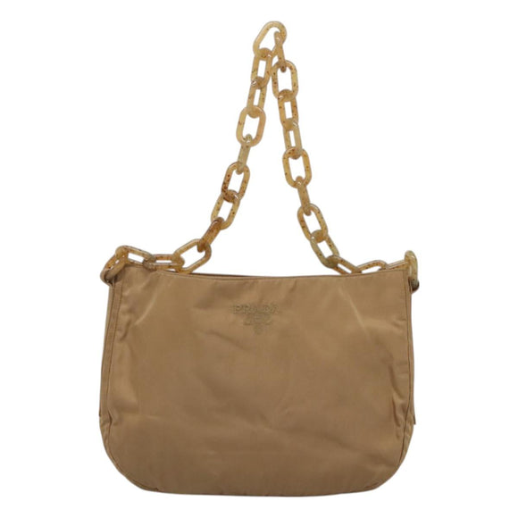 PRADA Chain Shoulder Bag Nylon Beige Auth th6074
