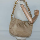 PRADA Chain Shoulder Bag Nylon Beige Auth th6074-21