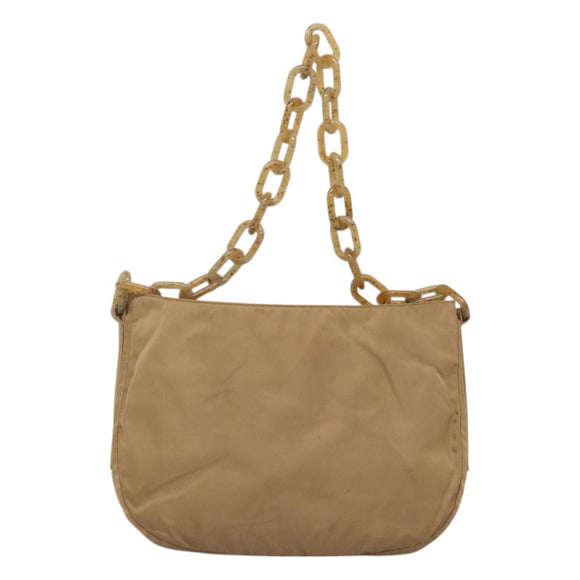 PRADA Chain Shoulder Bag Nylon Beige Auth th6074