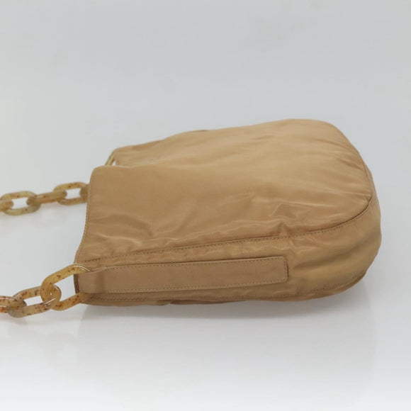 PRADA Chain Shoulder Bag Nylon Beige Auth th6074