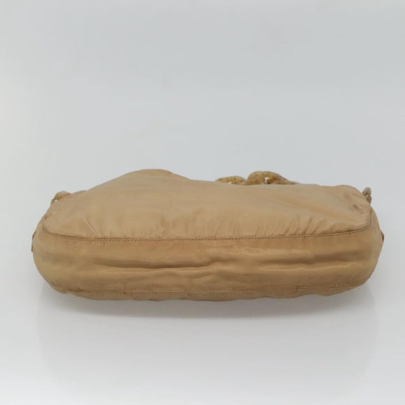 PRADA Chain Shoulder Bag Nylon Beige Auth th6074