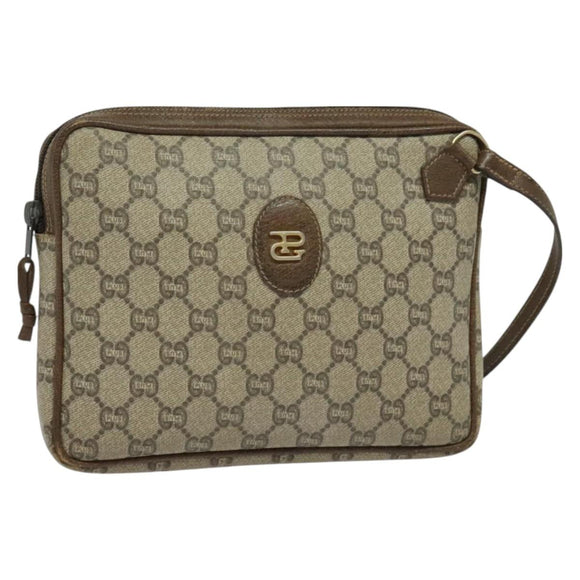 GUCCI GG Plus Supreme Clutch Bag PVC Beige Gold Auth th6080