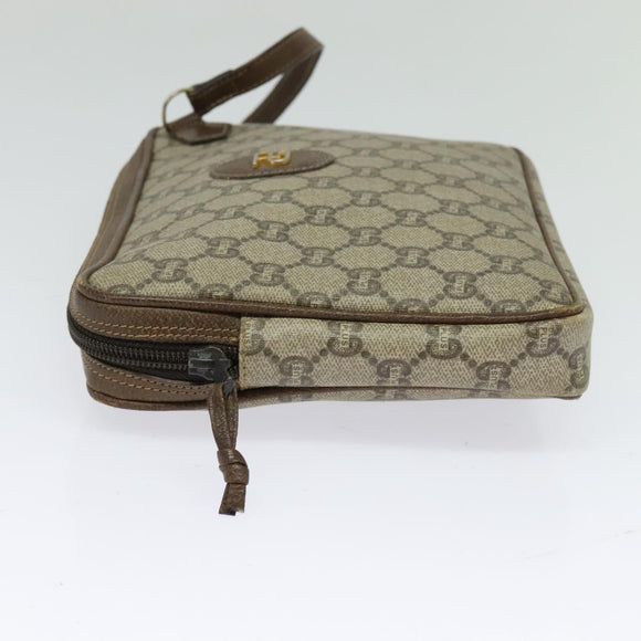 GUCCI GG Plus Supreme Clutch Bag PVC Beige Gold Auth th6080