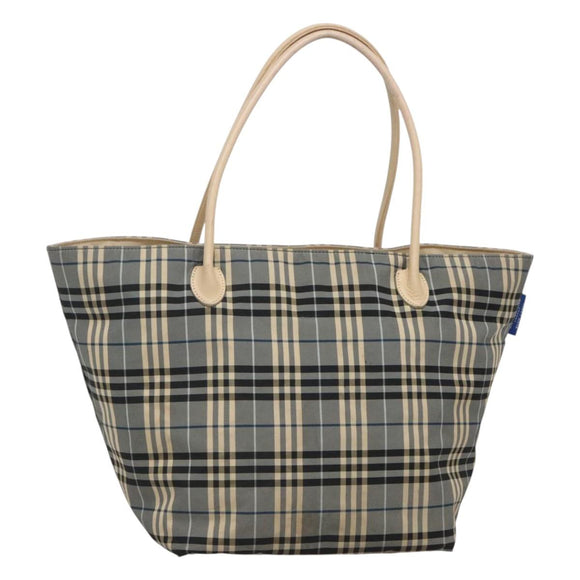 BURBERRY Nova Check Blue Label Tote Bag Nylon Blue Silver Auth th6084