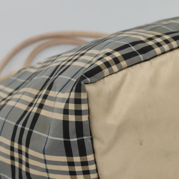 BURBERRY Nova Check Blue Label Tote Bag Nylon Blue Silver Auth th6084