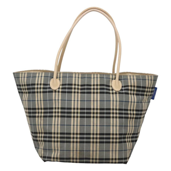 BURBERRY Nova Check Blue Label Tote Bag Nylon Blue Silver Auth th6084
