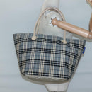 BURBERRY Nova Check Blue Label Tote Bag Nylon Blue Silver Auth th6084-20