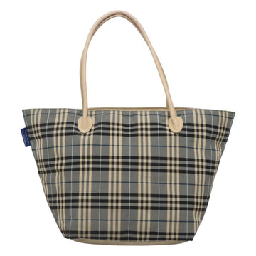 BURBERRY Nova Check Blue Label Tote Bag Nylon Blue Silver Auth th6084 - 0