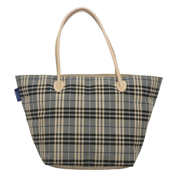 BURBERRY Nova Check Blue Label Tote Bag Nylon Blue Silver Auth th6084